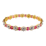 Sterling Silver Pink and White Gems Studded Golden Bracelet