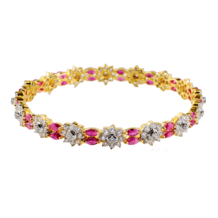 Sterling Silver Pink and White Gems Studded Golden Bracelet