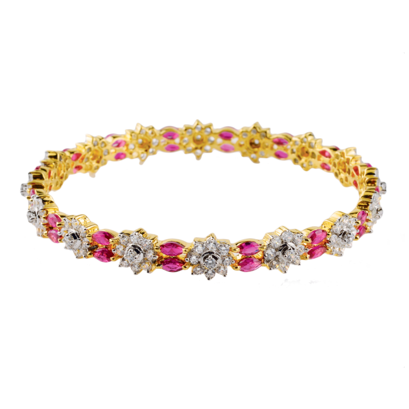 Sterling Silver Pink and White Gems Studded Golden Bracelet