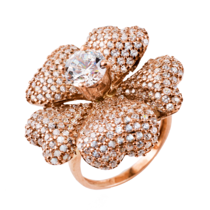 Cubic Zirconia Rose Gold-Plated Flower Ring