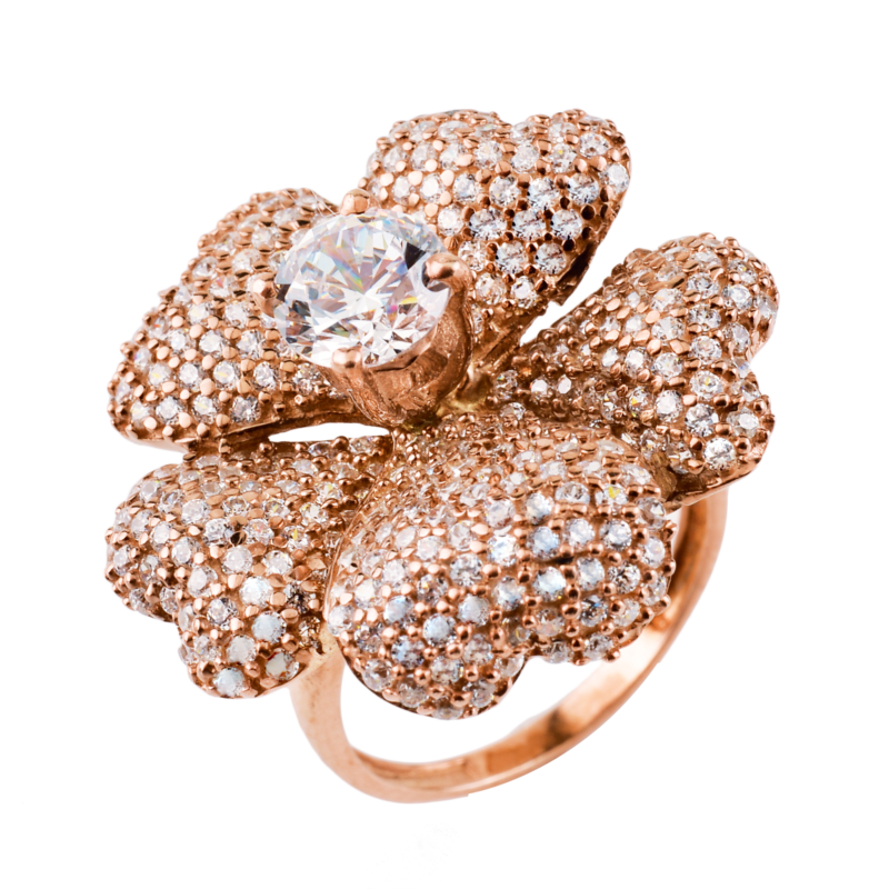 Cubic Zirconia Rose Gold-Plated Flower Ring