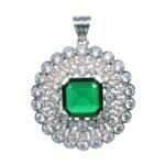 Sterling Silver Green Hydro Cubic Zirconia Floral Shape Pendant for Women