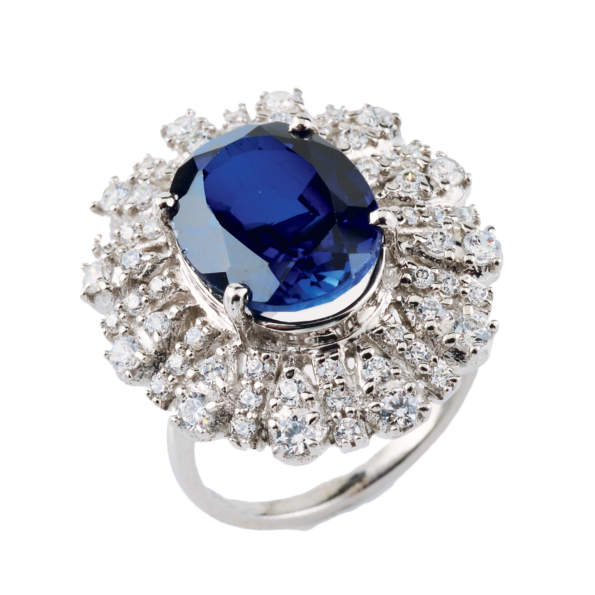 Blue Hydro 925 Sterling Silver Oval Shape Cubic Zirconia Ring