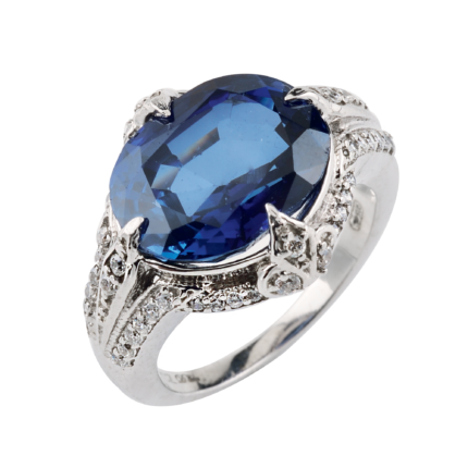 925 Sterling Silver Blue Hydro Oval Shape Cubic Zirconia Ring for Women