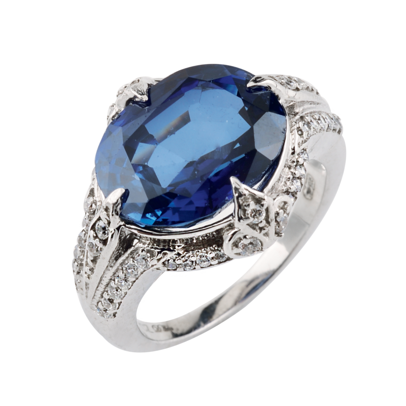 925 Sterling Silver Blue Hydro Oval Shape Cubic Zirconia Ring for Women