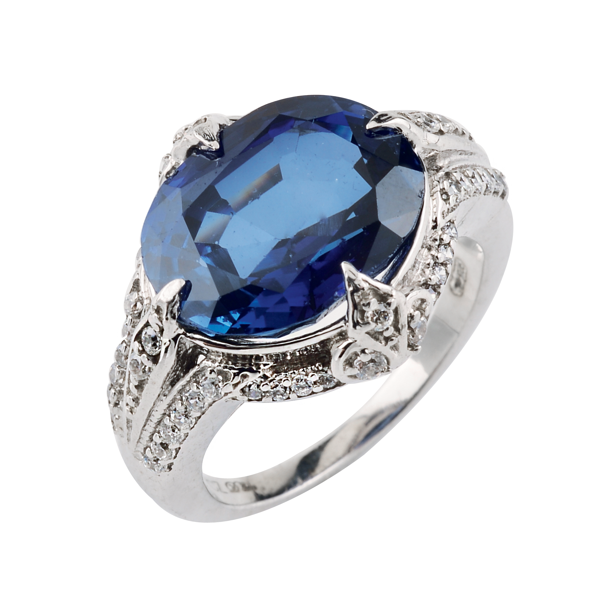 925 Sterling Silver Blue Hydro Oval Shape Cubic Zirconia Ring for Women