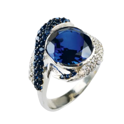 925 Sterling Silver Blue Hydro and White & Blue Cubic Zirconia Ring for Women