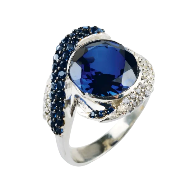 925 Sterling Silver Blue Hydro and White & Blue Cubic Zirconia Ring for Women