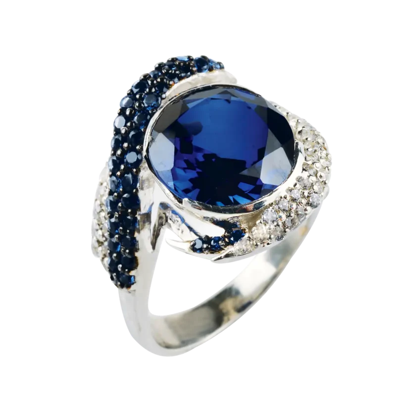 925 Sterling Silver Blue Hydro and White & Blue Cubic Zirconia Ring for Women