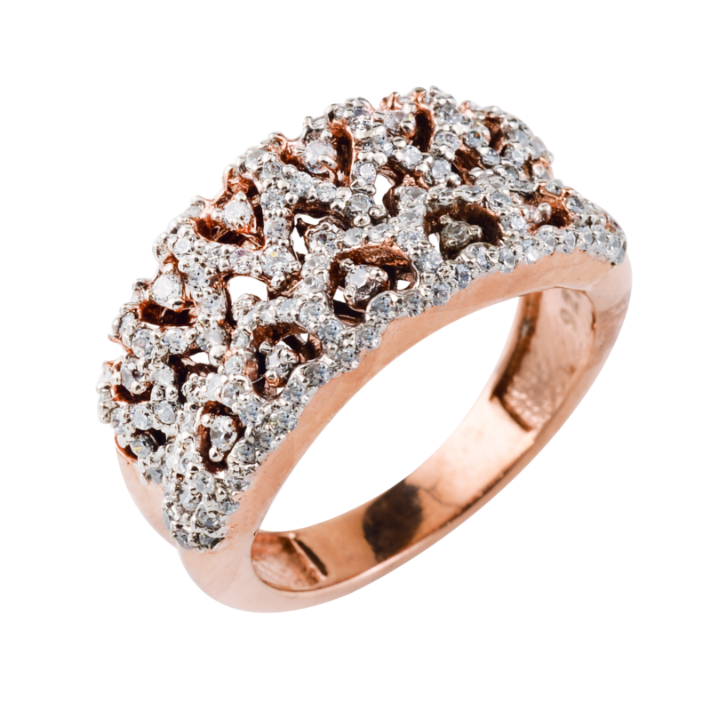 Sterling Silver 925 Rose Gold Wide Bridal Cubic Zirconia Ring for Women