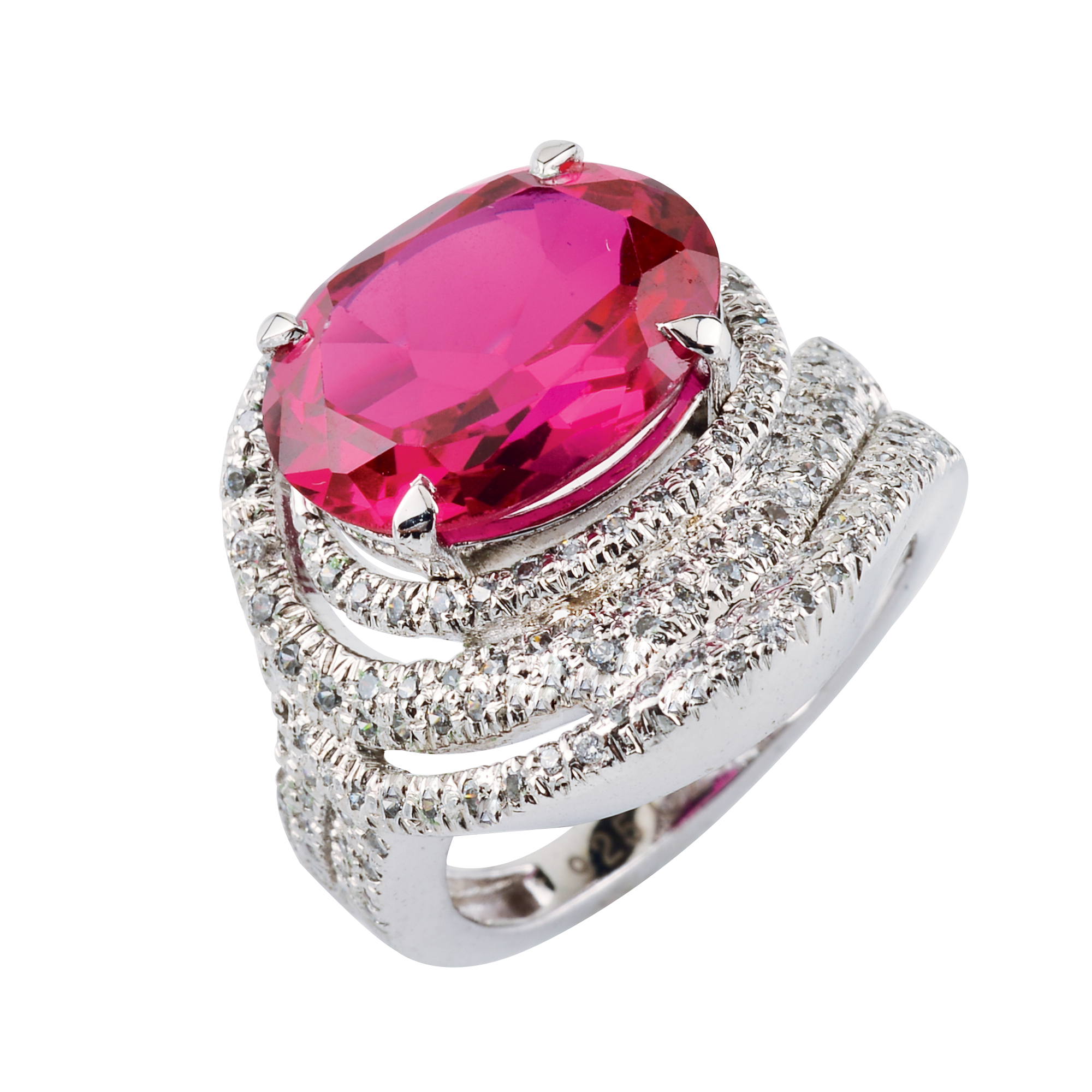 925 Sterling Silver Ruby Color Hydro Cocktail Cubic Zirconia Ring for Women