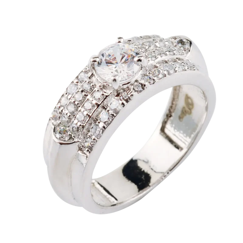 925 Sterling Silver Round Cubic Zirconia Ring for Women