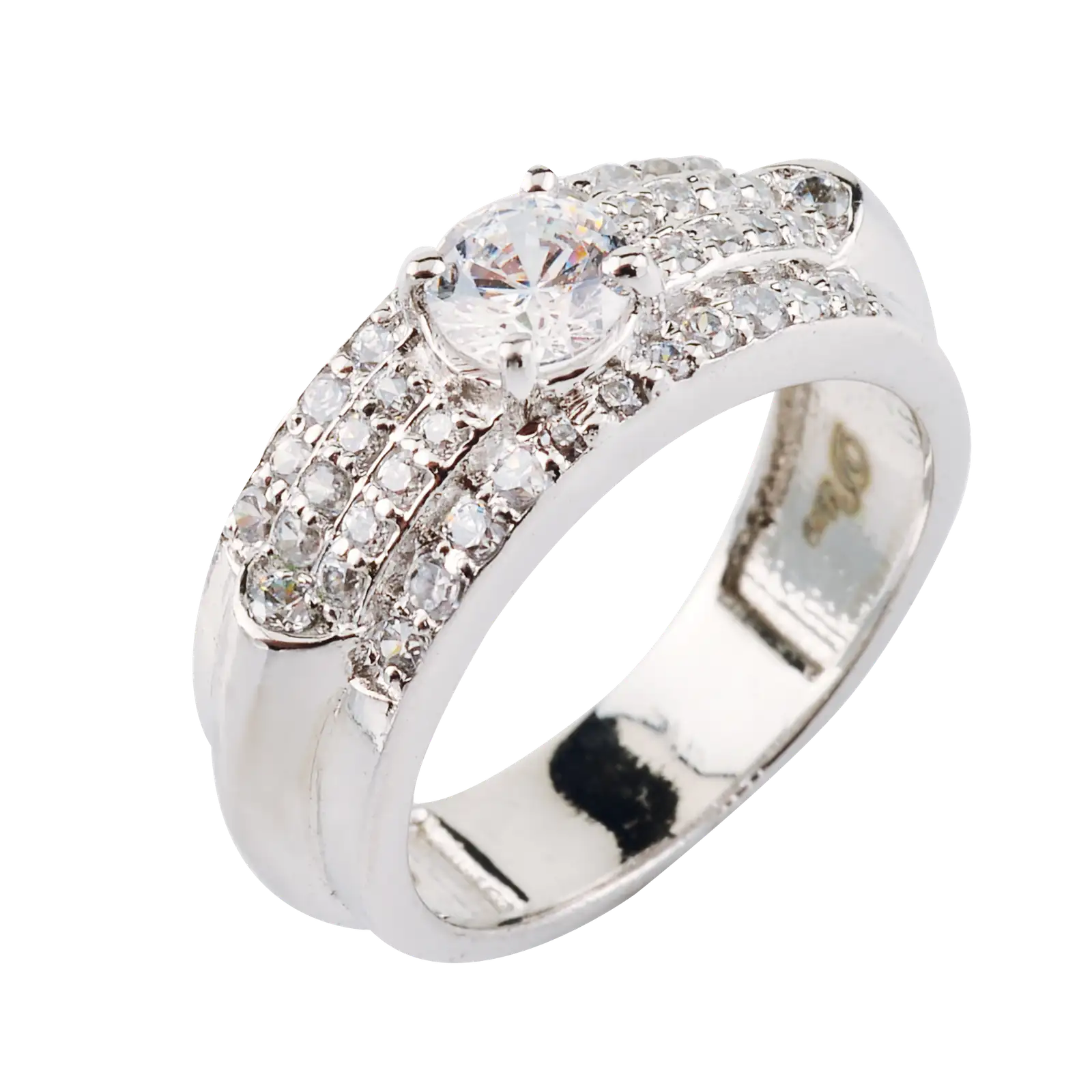 925 Sterling Silver Round Cubic Zirconia Ring for Women