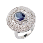 White Gold Cubic Zirconia and Blue Hydro Circular Ring