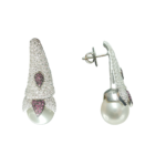 Elegant Sterling Silver Dangling Earrings with White and Pink Pearls & Cubic Zirconia for Women