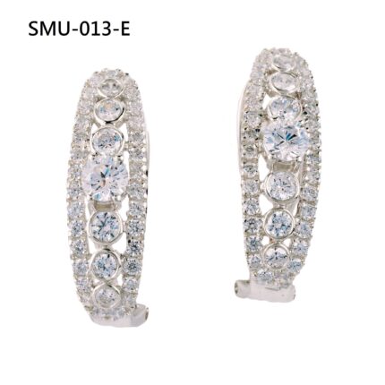 Sterling Silver Oval Shape Earrings with Seven Solitaire Cubic Zirconia for Women