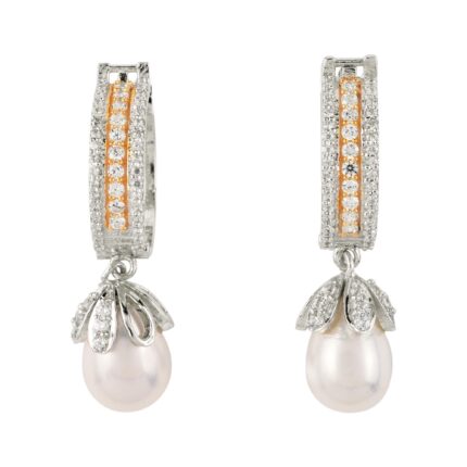 Exquisitely Crafted Pair of Cubic Zirconia Earrings with a Pretty Pearl Drop