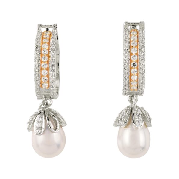 Exquisitely Crafted Pair of Cubic Zirconia Earrings with a Pretty Pearl Drop