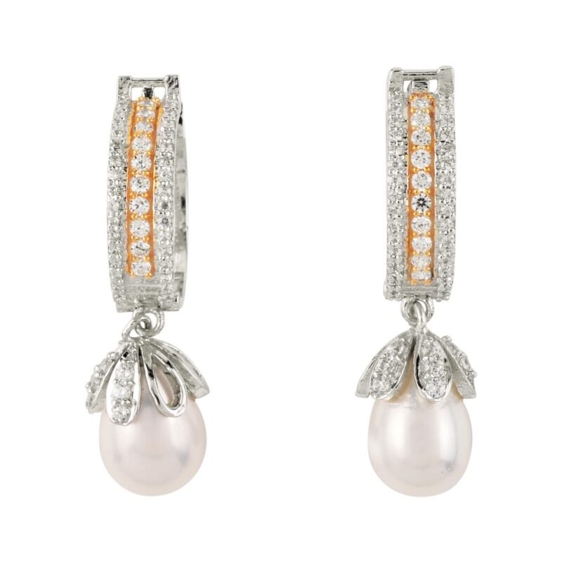 Exquisitely Crafted Pair of Cubic Zirconia Earrings with a Pretty Pearl Drop