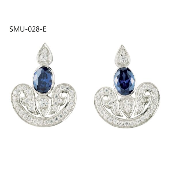 Elegant Diya Shape Earrings with Tanzanite Hydro in Sterling Silver