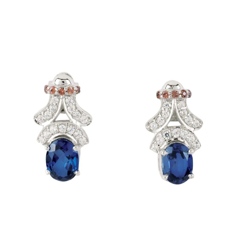 Oval Blue Sapphire Hydro Cubic Zirconia Drop Earrings