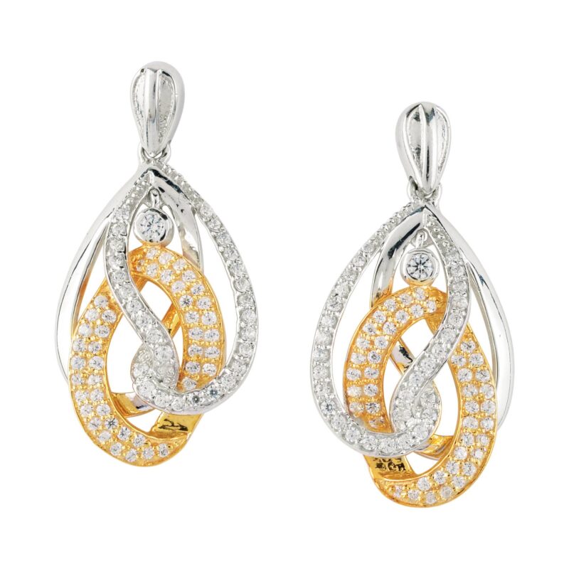 Dual Tone Twisted Drop Shape Cubic Zirconia Earrings