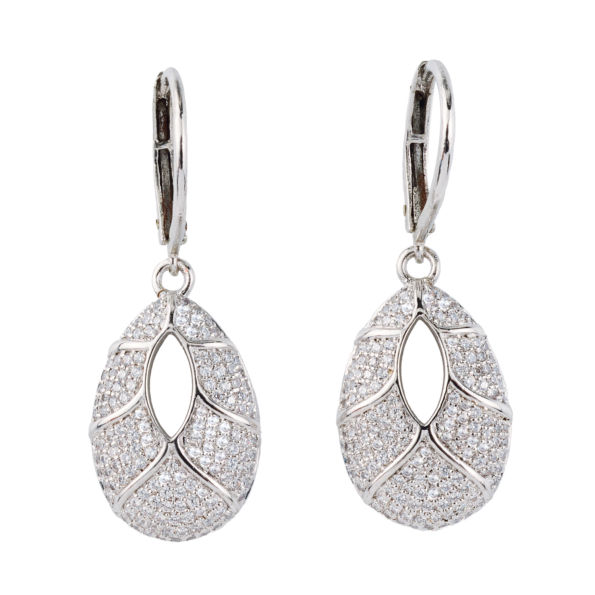 Sterling Silver Hollow Oval Cubic Zirconia Drop Dangle Earrings for Women