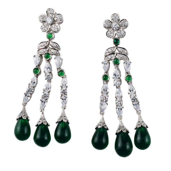 Pear Cut Emerald Cubic Zirconia and Drop Green Hydro Chandelier Earrings