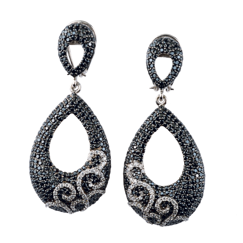 Elegant Sterling Silver Micro Pave Black & White Cubic Zirconia Earrings