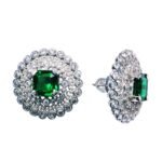 Silver Green Hydro Cubic Zirconia Floral Shape Earrings for Women