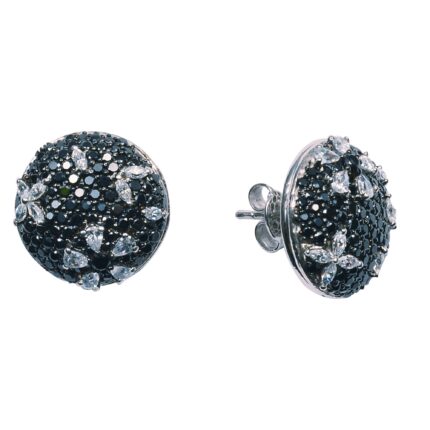 Sterling Silver Black Floral Cluster Cocktail Cubic Zirconia Earrings for Women