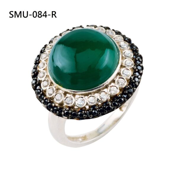 Black and White Cubic Zirconia Studded with Green Hydro Ring