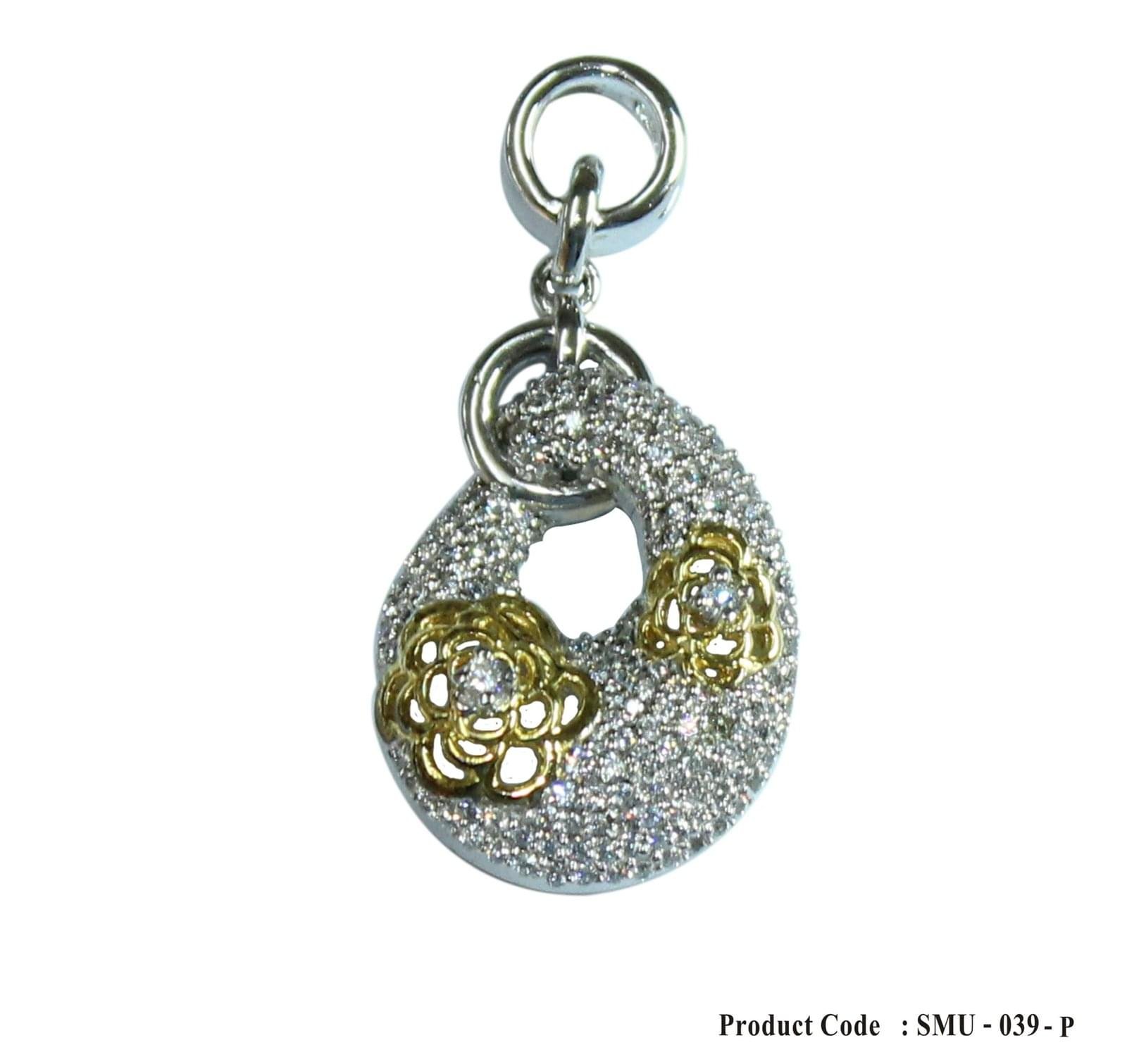 SMU - 039 - P Cubic Zirconia Gold Plated Oval Pendant