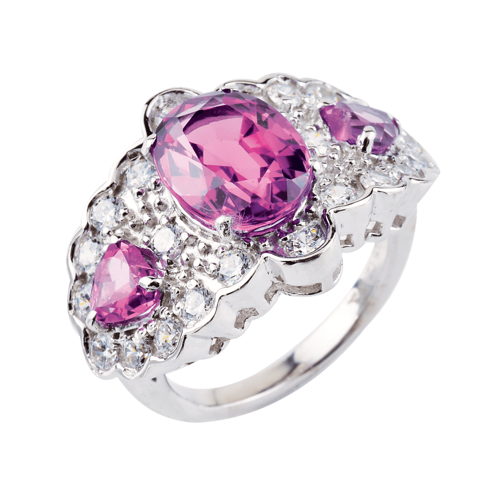 925 Sterling Silver Pink Gemstone Oval and Heart Shape Cubic Zirconia Pendant for Women